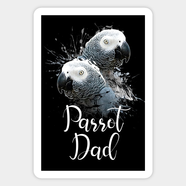 Color Splatter African Grey Parrot Dad Black Magnet by BirdNerd